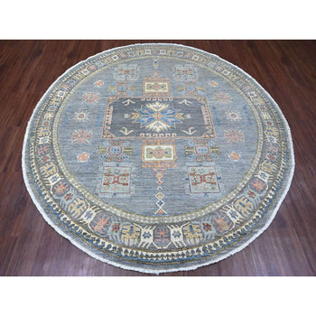 8'X8' Gray Antique Caucasian Influence Design Hand Knotted Wool Round Rug
