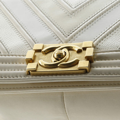 Chanel Boy Flap Bag Chevron Caviar And Calfskin Old Medium
