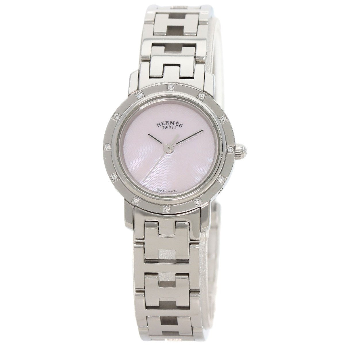 Hermes Clipper Nacre 12P Diamond Watches Cl4.230 Stainless Steel/Stainless