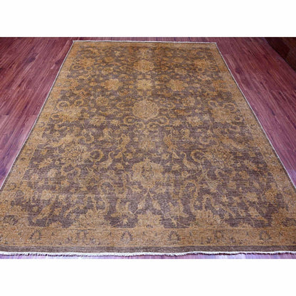 7'10"X10' Brown Peshawar Ziegler Mahal, Design Hand Knotted Pure Wool Rug