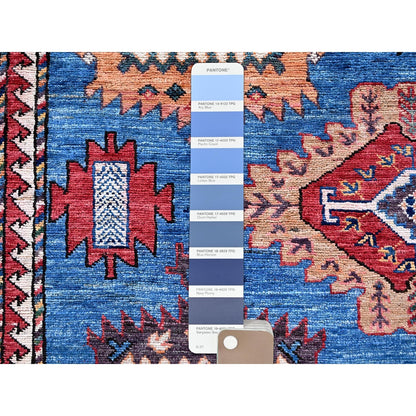 10'X13'6" Blue Afghan Ersari Caucasian Design Revival Hand Knotted Wool Rug