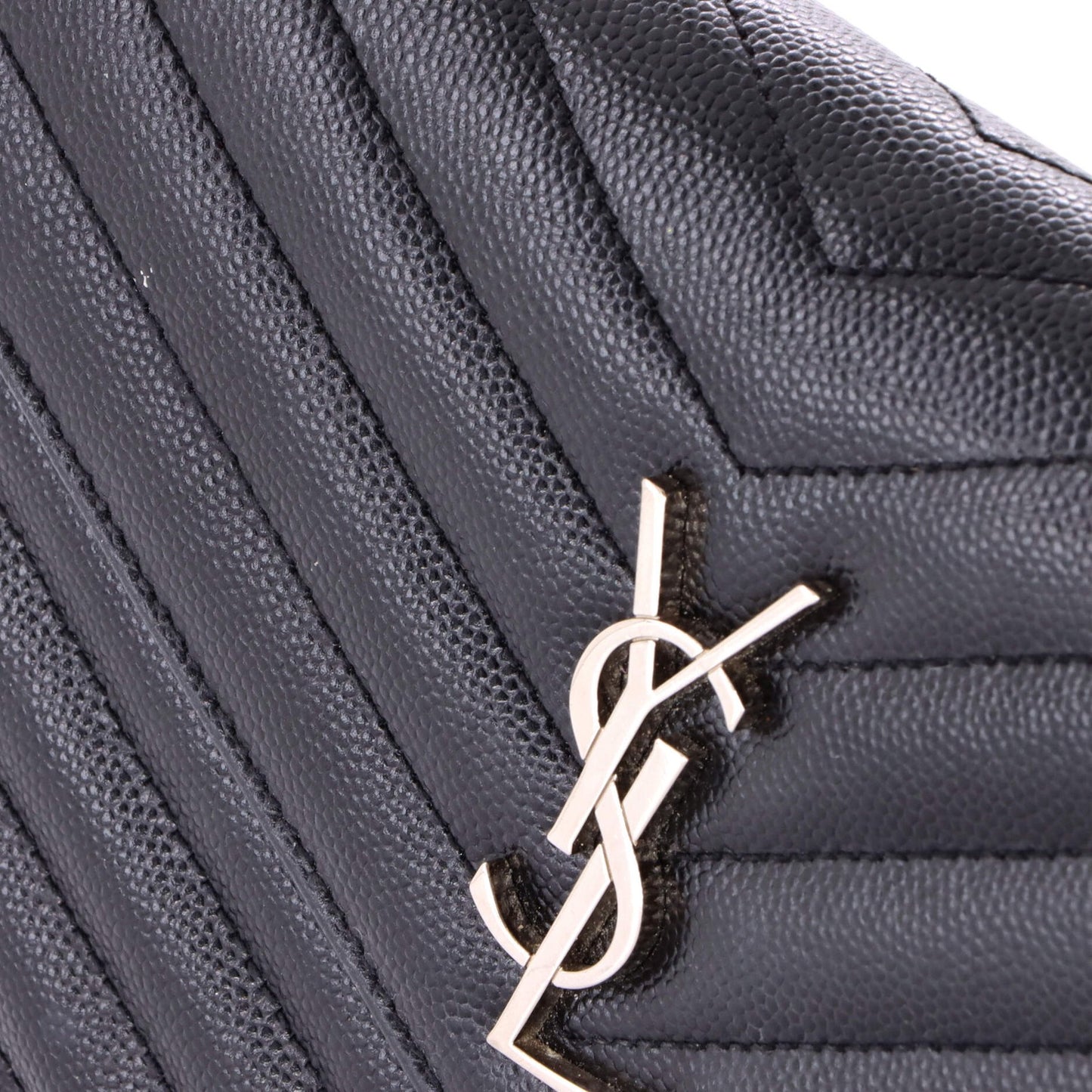 Saint Laurent Classic Monogram Wallet On Chain Matelasse Chevron Leather Small