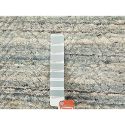 6'X9' Green Variegated Design Hand Loomed Pure Wool Modern Oriental Rug