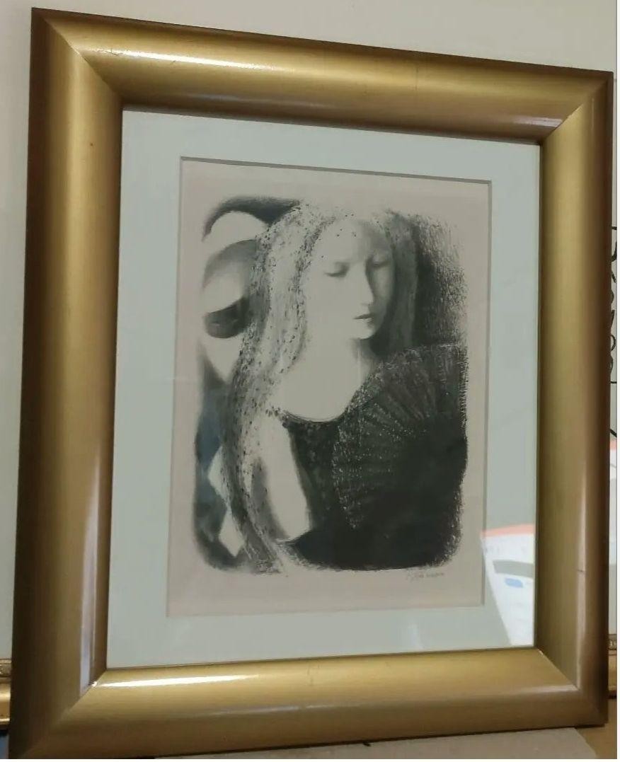 Framed - Ludmila Jirincova Signed Lithograph Woman Portrait Czech Modernist Art