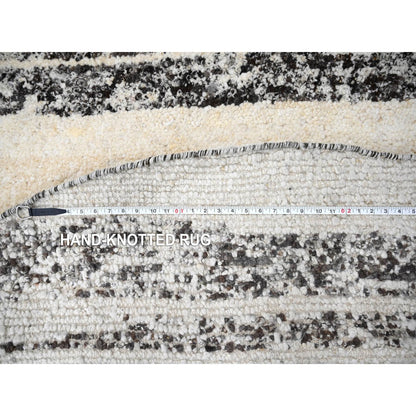 8'X8' Dark Brown And Ivory Striae Design Wool Hand Knotted Round Rug