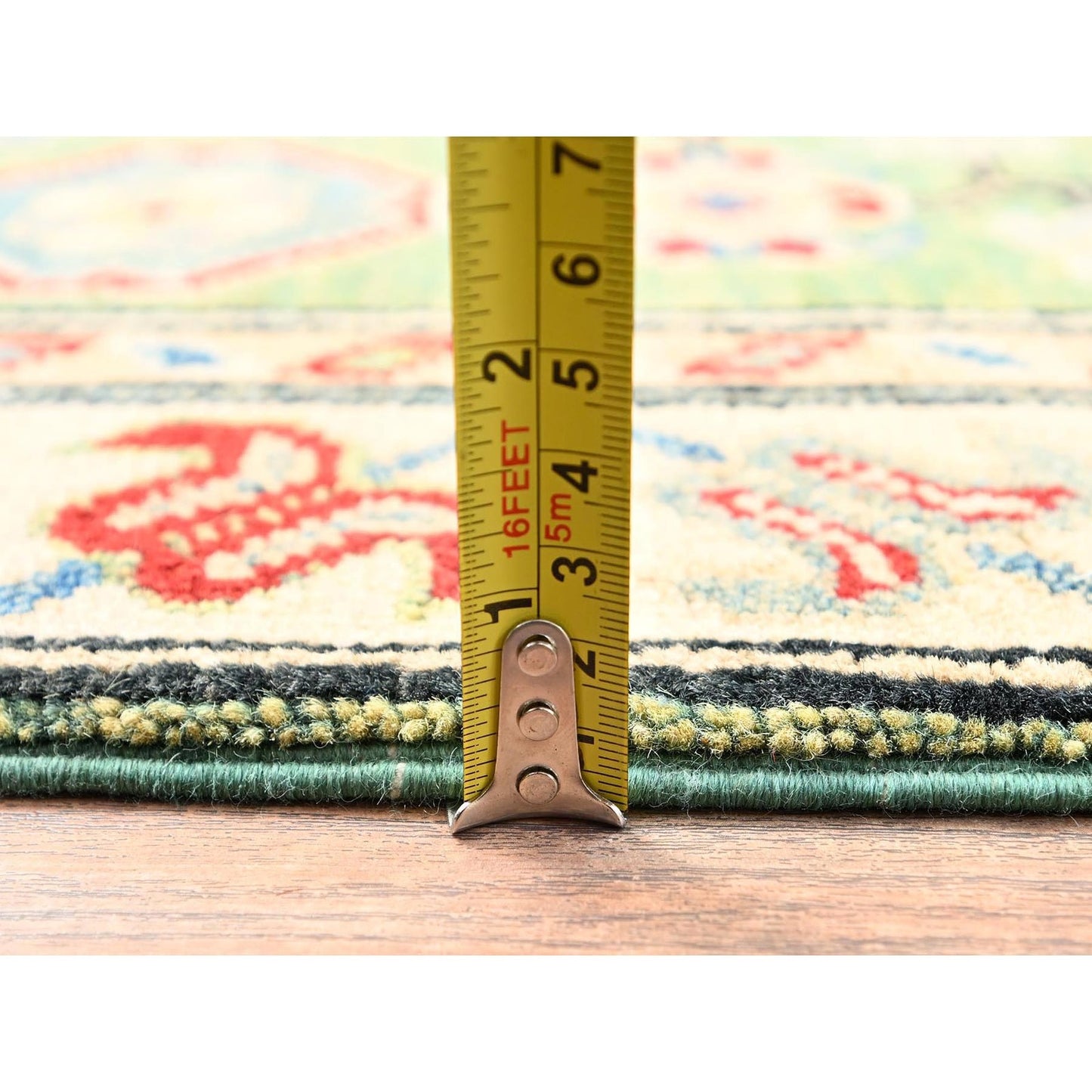 2'8"X13' Green Kazak Geometric Design Hand Knotted Rug Wool Runner