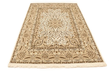 Handmade Vintage Style Cream Floral Kirman Rug