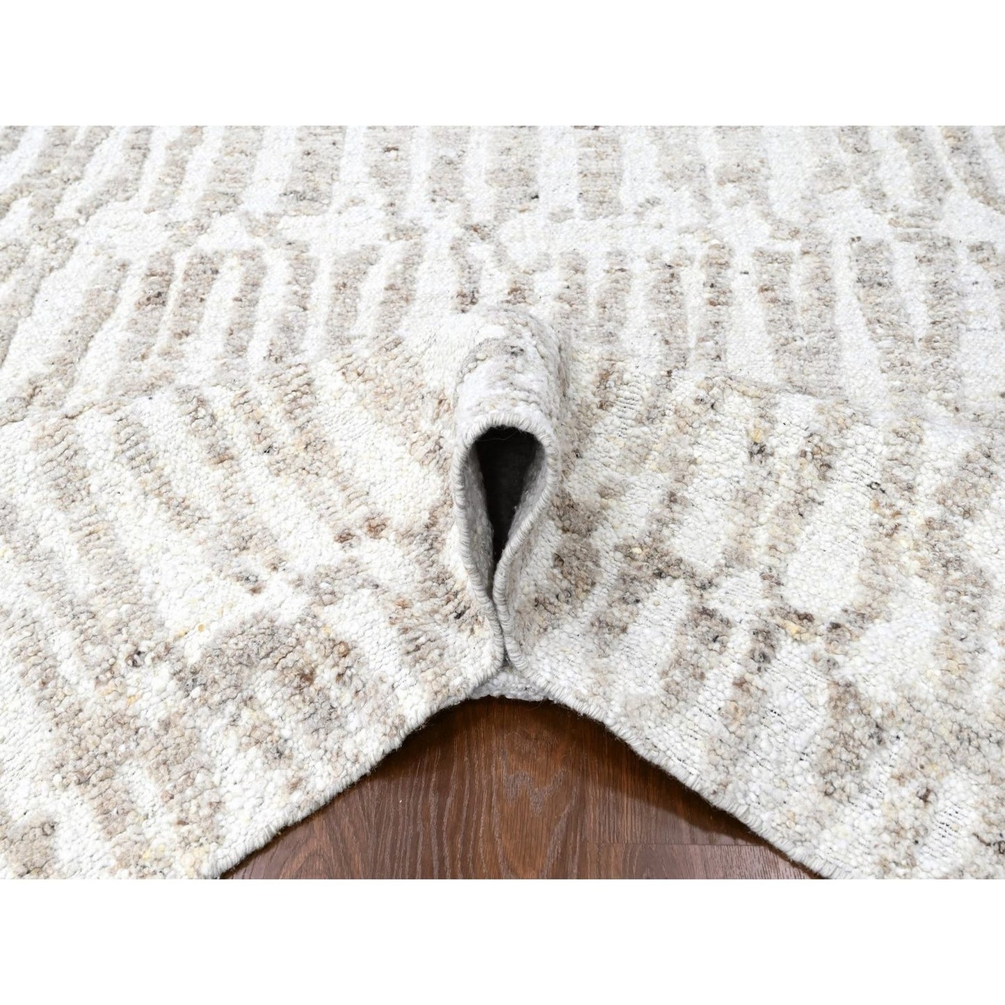 10'X13'10" Ivory Minimalist Swedish Design Hand Knotted Pure Wool Rug