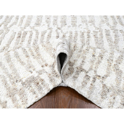 10'X13'10" Ivory Minimalist Swedish Design Hand Knotted Pure Wool Rug