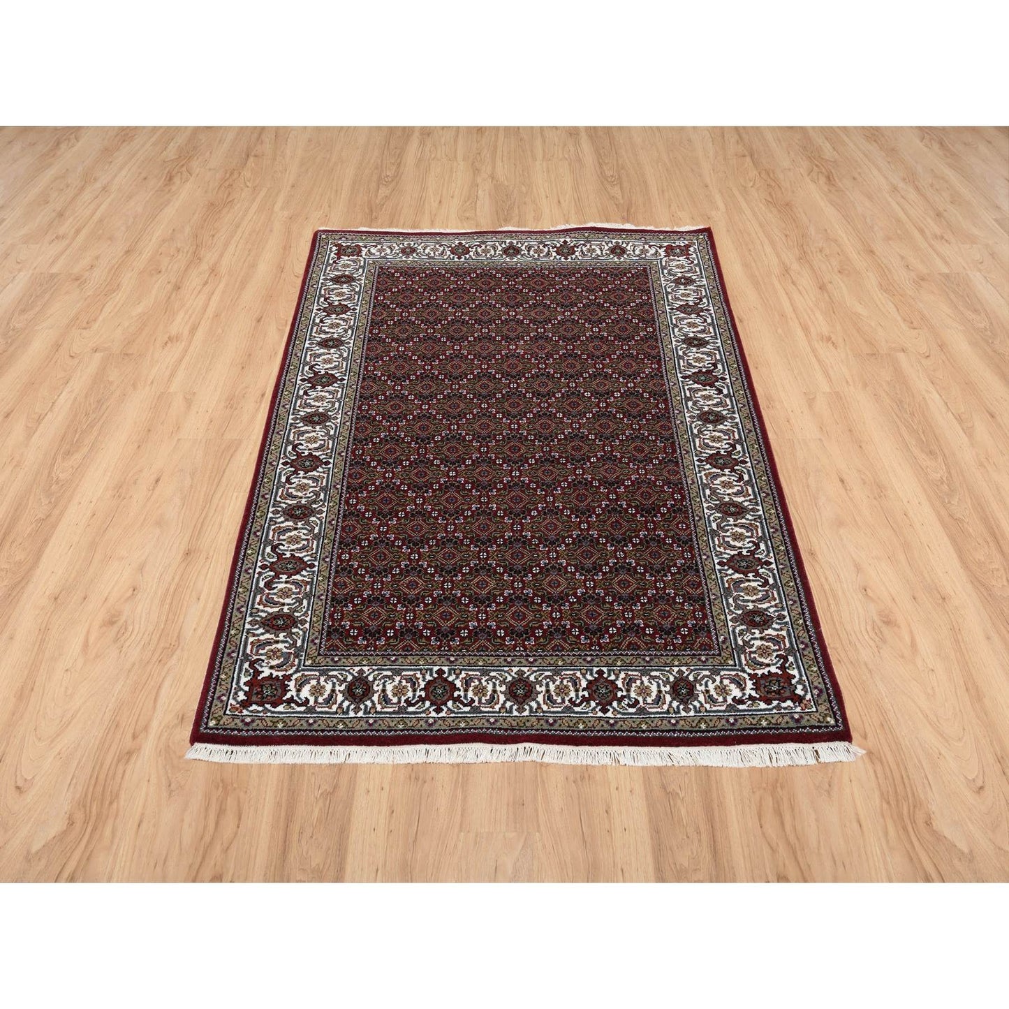 4'X5'10" Red Hand Knotted 175 Kpsi Wool And Silk Herrita Oriental Rug