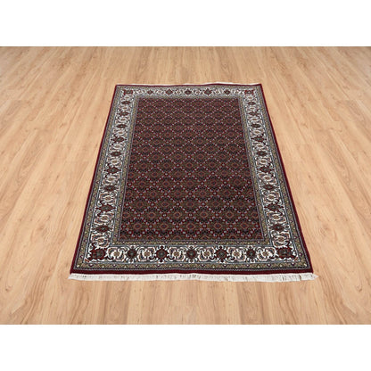 4'X5'10" Red Hand Knotted 175 Kpsi Wool And Silk Herrita Oriental Rug