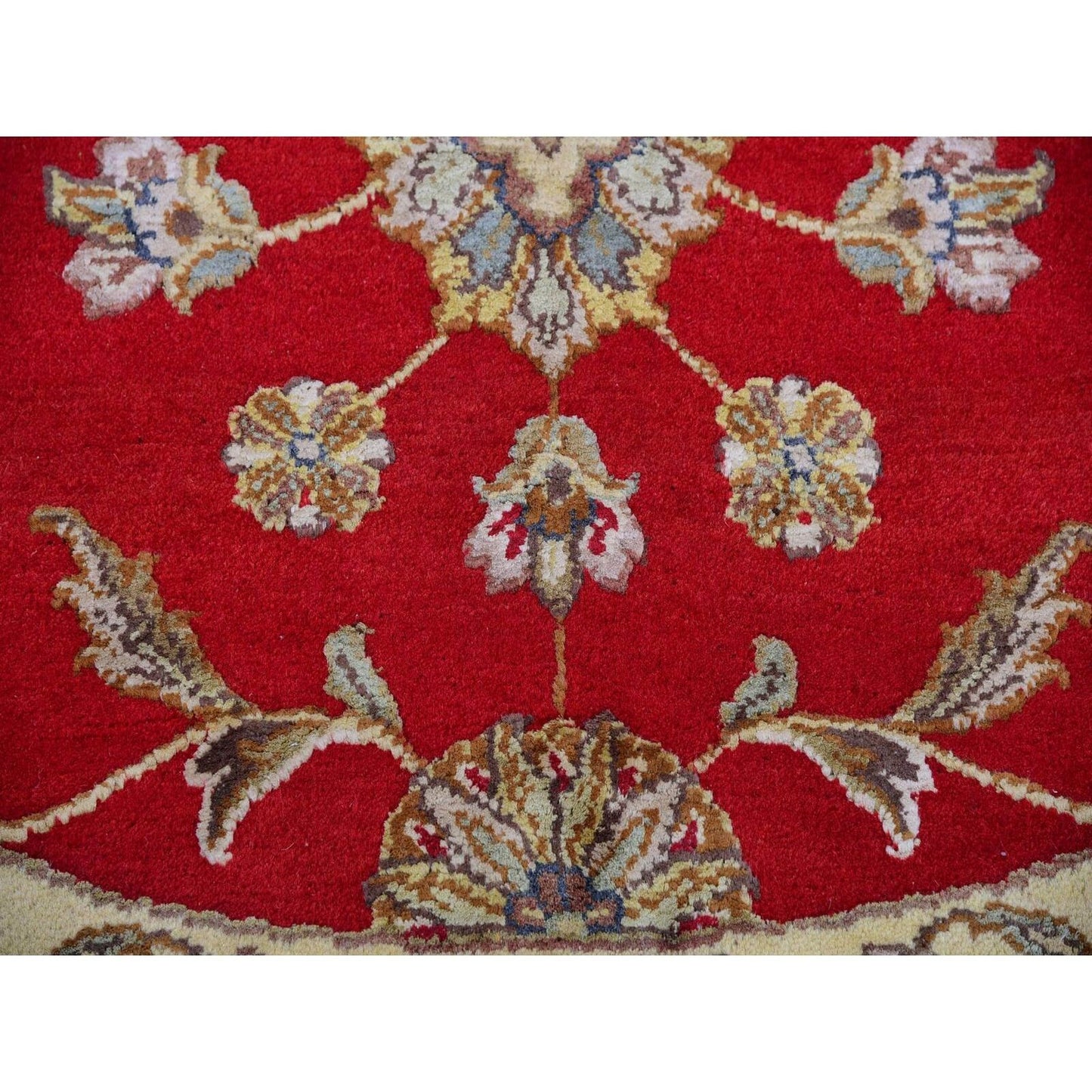 6'X6' Red Rajasthan All Over Pattern Hand Knotted Wool Silk Round Rug