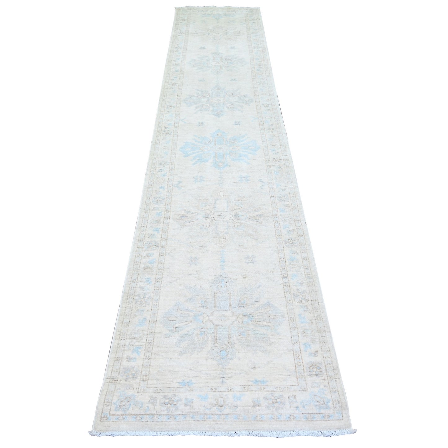 2'4"X11'7" Ivory White Wash Peshawar Wool Hand Knotted Runner Rug