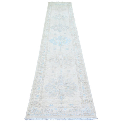 2'4"X11'7" Ivory White Wash Peshawar Wool Hand Knotted Runner Rug
