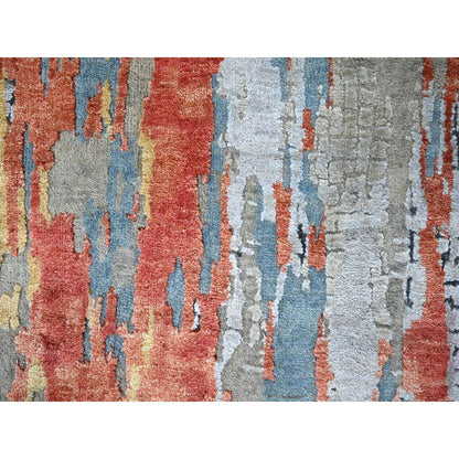 2'5"X25'8" Dark Coral Abstract Hand Knotted Wool And Silk Xl Runner Rug