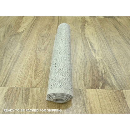 2'7"X8'1" Gray 100% Wool Rug Hand Knotted Oxidized Grass Design Runner