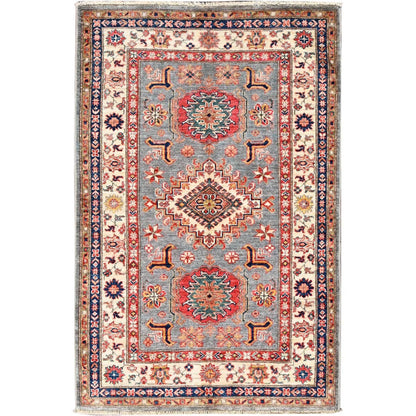 3'4"X5'1" Side Walk Grey Special Kazak Triple Medallion Oriental Rug