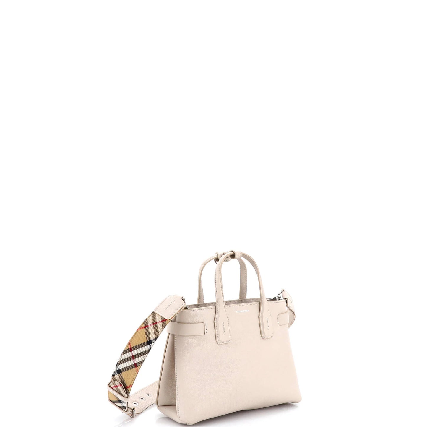 Burberry Banner Nm Tote Leather With Vintage Check Canvas Small