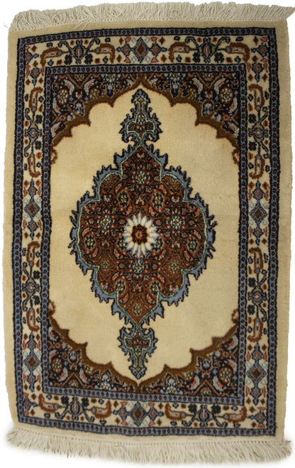Hand-Knotted Vintage Oriental Rug Cream Floral