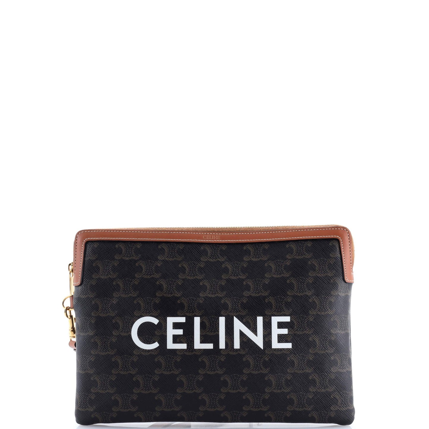 Celine Logo Zip Wristlet Pouch Triomphe Coated Canvas Small