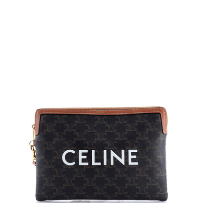Celine Logo Zip Wristlet Pouch Triomphe Coated Canvas Small