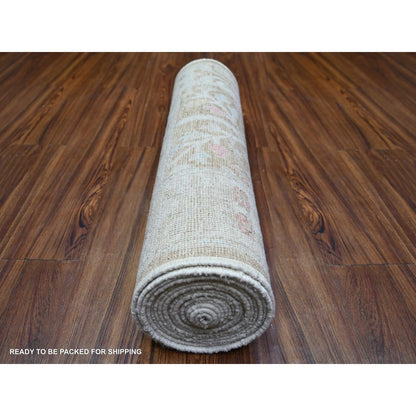 2'9"X19' Faded Brown Afghan Angora Oushak Wool Hand Knotted Runner Rug