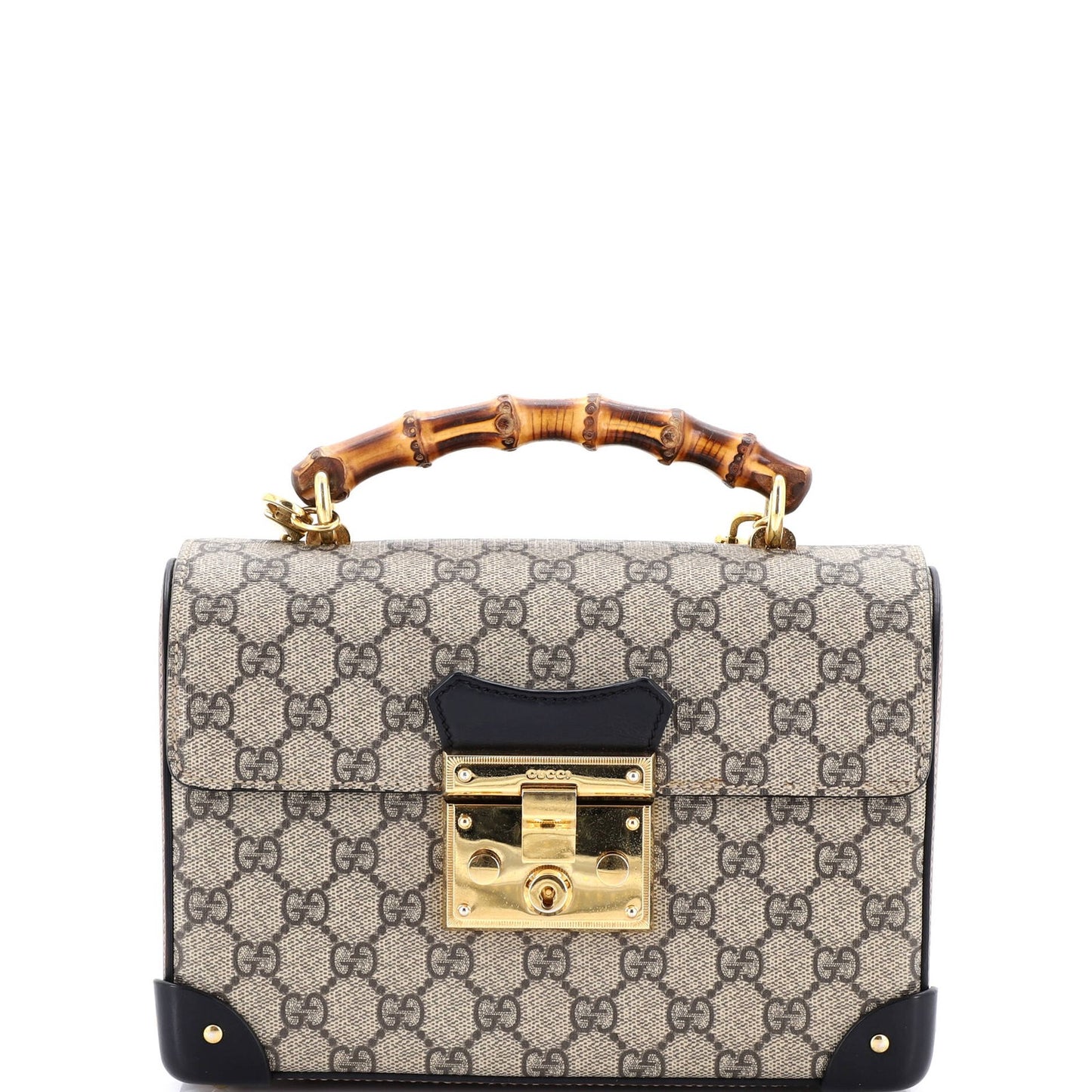 Gucci Padlock Bamboo Shoulder Bag Gg Coated Canvas Small