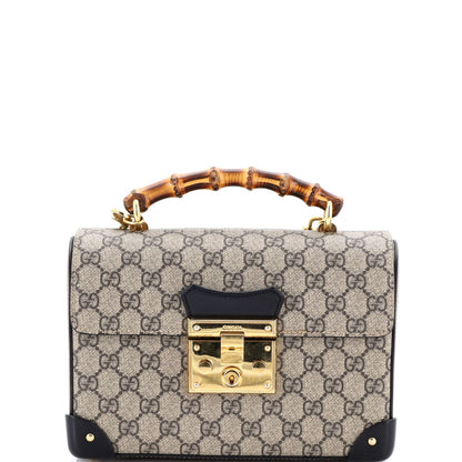 Gucci Padlock Bamboo Shoulder Bag Gg Coated Canvas Small