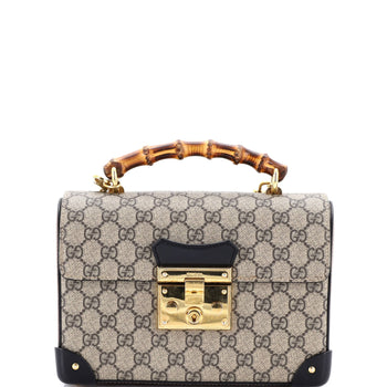 Gucci Padlock Bamboo Shoulder Bag Gg Coated Canvas Small