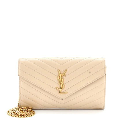 Saint Laurent Classic Monogram Wallet On Chain Matelasse Chevron Leather Medium