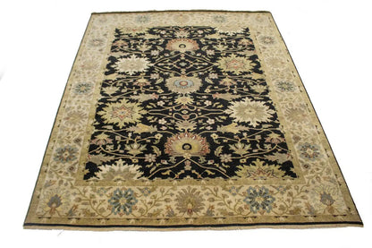 Antique Washed Black Floral Peshawar Rug Osh