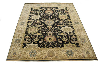 Antique Washed Black Floral Peshawar Rug Osh