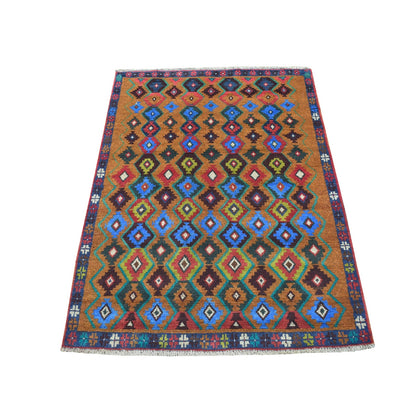 3'5"X4'5" Tribal Design Hand Made Pure Wool Colorful Afghan Village Rug