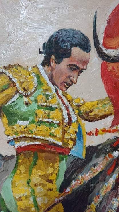Original Lopez Canito Oil Painting On Canvas " Muleta " Signed Framed