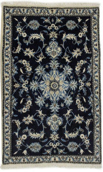 Handmade Wool Oriental Rug Navy Blue Thick Pile