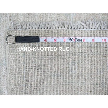 2'8"X9'7" Gray Hand Knotted Angora Oushak Leaf Design All Wool Runner Rug
