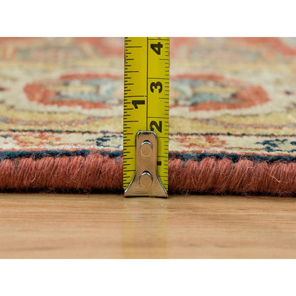 4'X10' Red Heris Re-Creation Hand Knotted Wool Wide Runner Rug