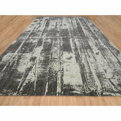 12'X18'1" Black Modern Design Wool And Silk Hand Loomed Oversized Rug