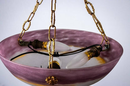 Gv Croismare Signed Chandelier Gilt Bronze Art Glass French Art Deco Excellent