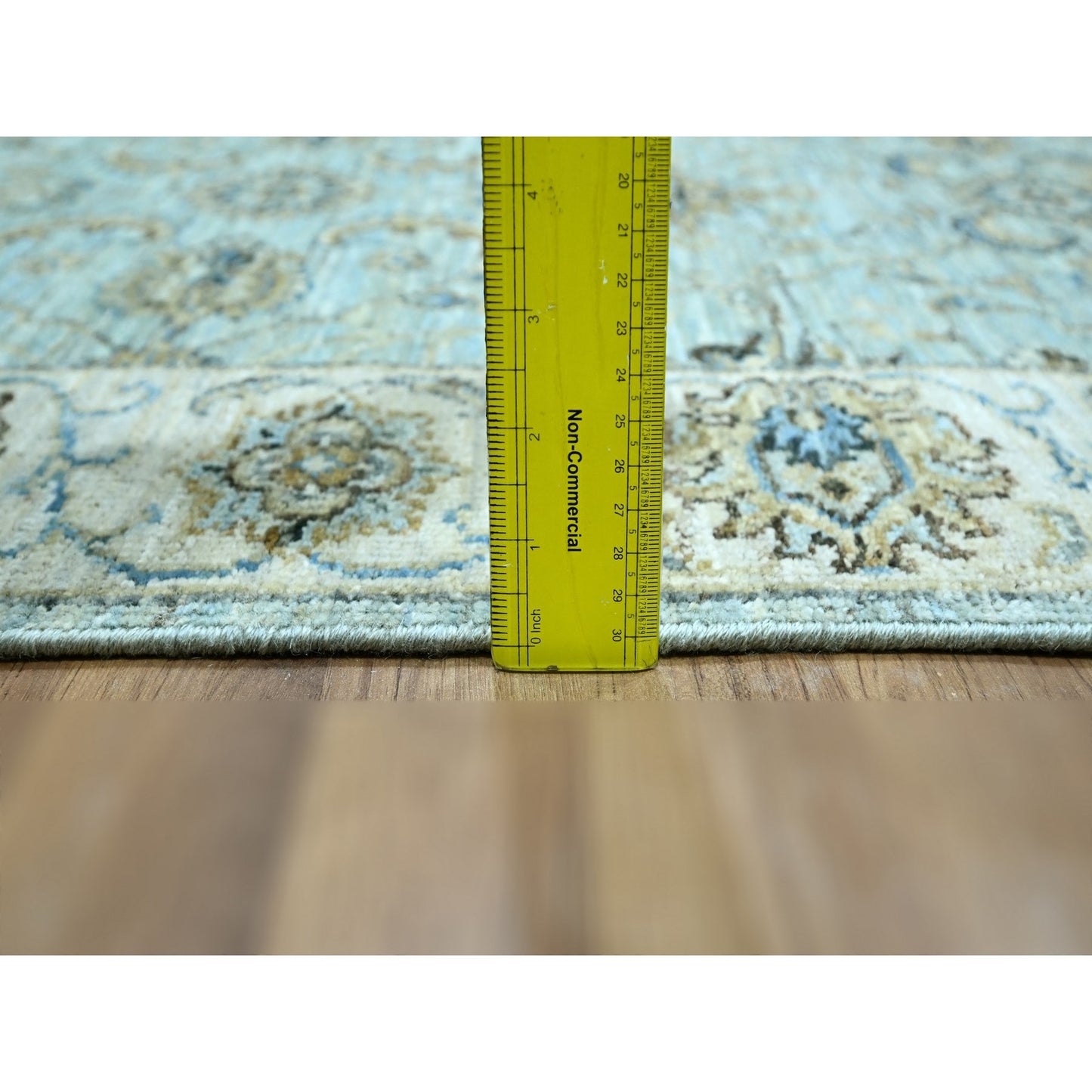 2'9"X24'3" Mist Blue Agra Flower Design Wool Hand Knotted Xl Runner Rug