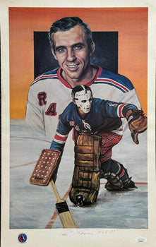 Eddie Giacomin Rangers Autographed 12X20 Legends Of Hockey Lithograph (Jsa)