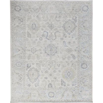 8'2"X10'1" White Wash Peshawar With Leaf Design, Hand Knotted Pure Wool Rug