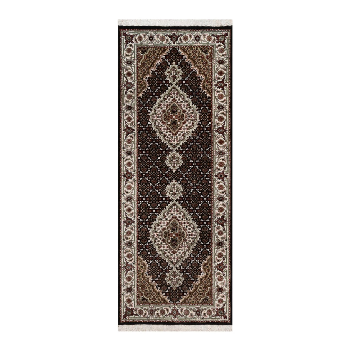Runner 2'7"x6'9" Black Hand Knotted Rug Tebraz Mahi Medallion Design Wool