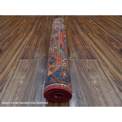 2'10"X5'10" Cereza Red Hand Knotted Ersari Elephant Feet Wool Runner Rug