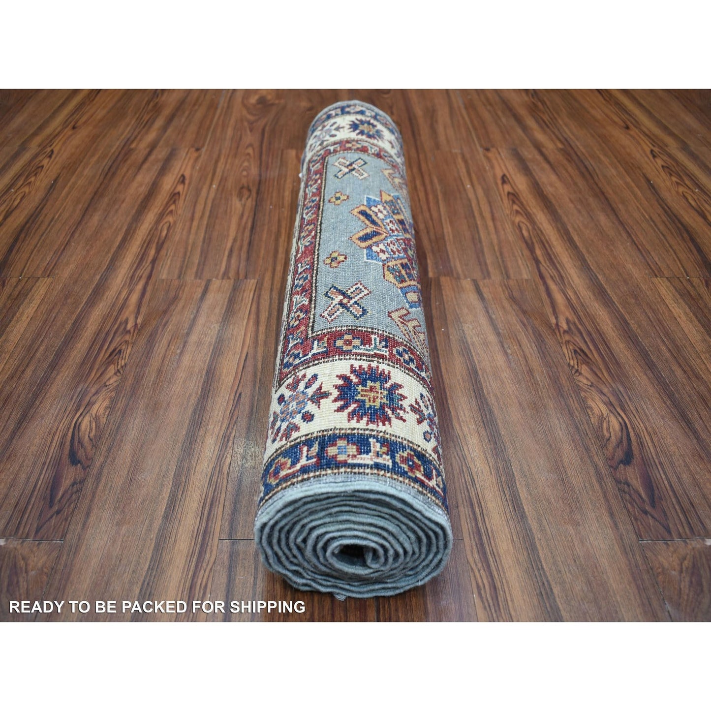 2'7"X9'10" Blue Afghan Super Kazak Hand Knotted Pure Wool Oriental Rug