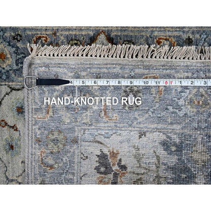 2'5"X5'9" Gray Hand Knotted Wool Oushak Floral Motifs Runner Oriental Rug
