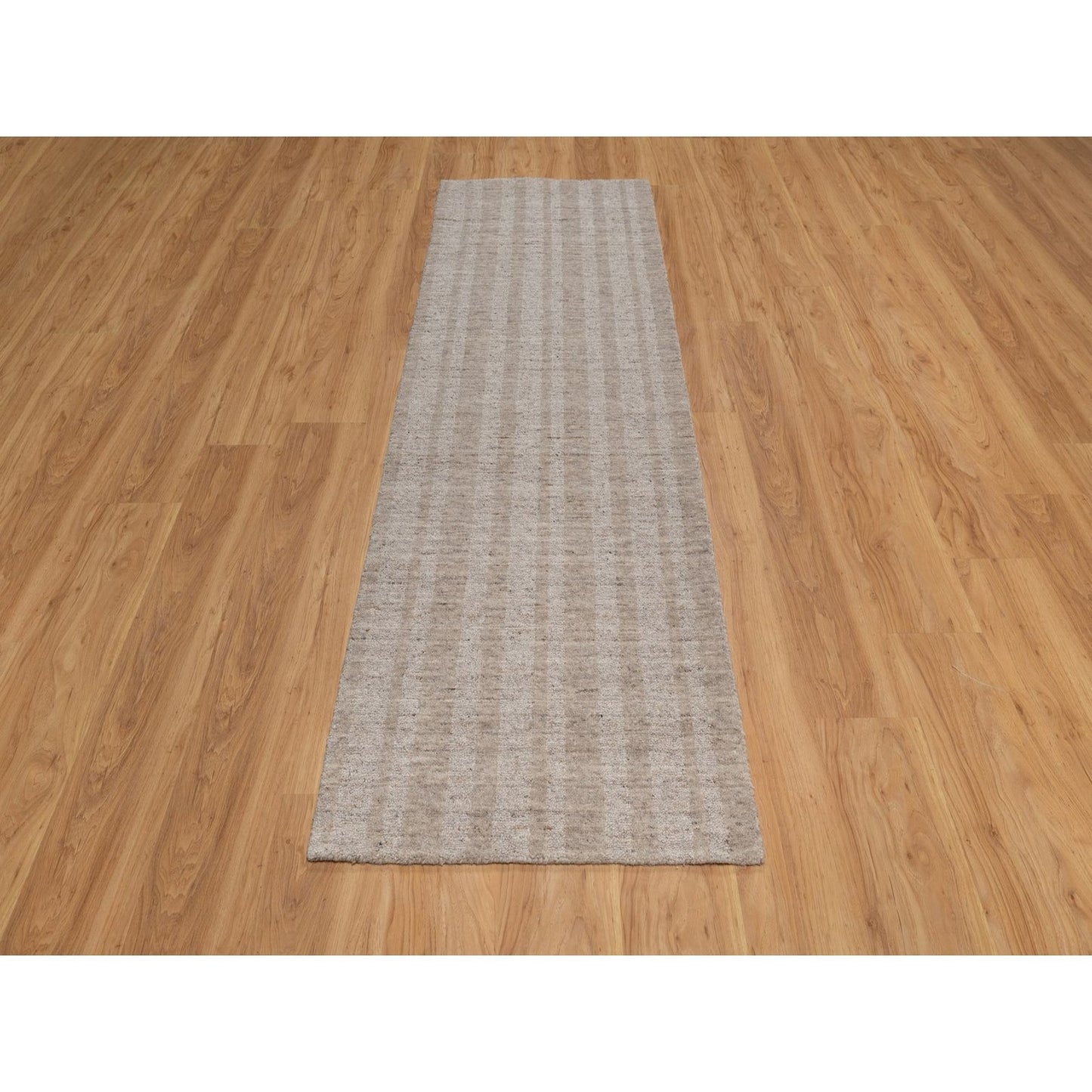 2'7"X8' Brown Hand Loomed Natural Wool Vertical Stripes Design Runner Rug