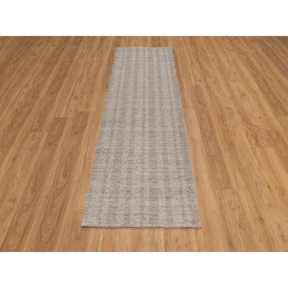 2'7"X8' Brown Hand Loomed Natural Wool Vertical Stripes Design Runner Rug