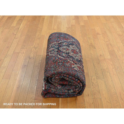 8'5"X11'3" Pompeian Red Wool Hand Knotted Antique Zoroastrian Hamadan Rug