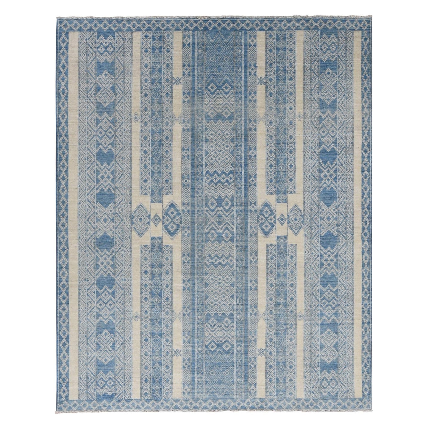 7'10"X9'8" Medium Sapphire Blue Pure Woolfine Peshawar Hand Knotted Rug